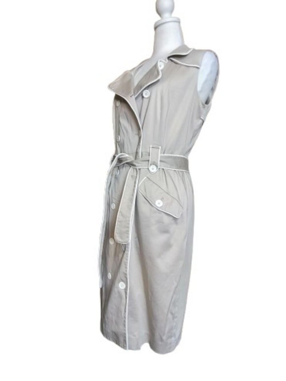 Calvin Klein Sleeveless Trench Dress Sz 8 Beige Belted Midi Dress Quite Luxury - Picture 9 of 12